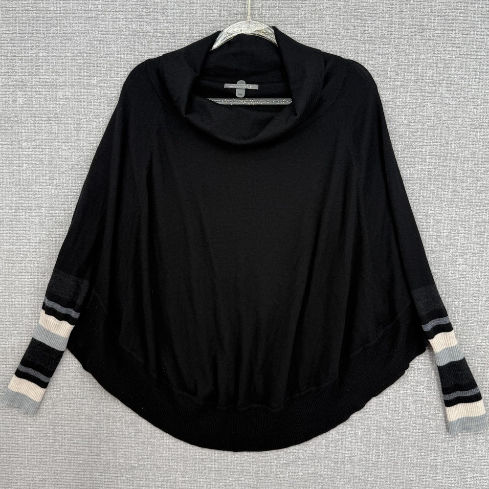 Smartwool Sweater Womens S/M Black Cowl Neck Dolman Sleeve Striped Knit Cuffs